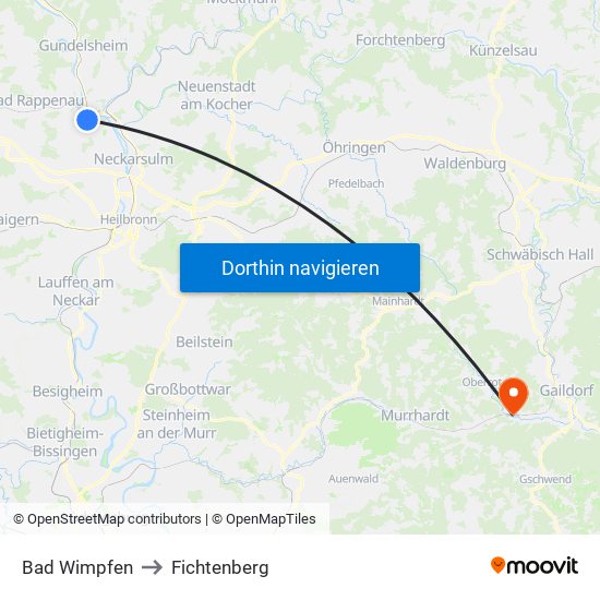 Bad Wimpfen to Fichtenberg map