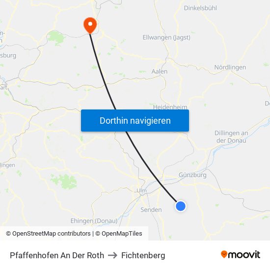 Pfaffenhofen An Der Roth to Fichtenberg map