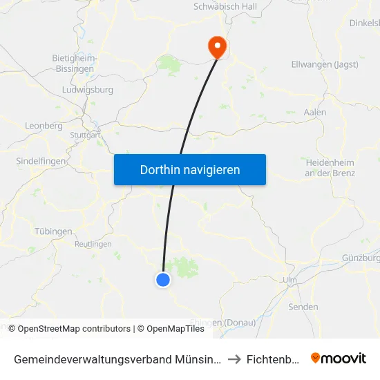 Gemeindeverwaltungsverband Münsingen to Fichtenberg map