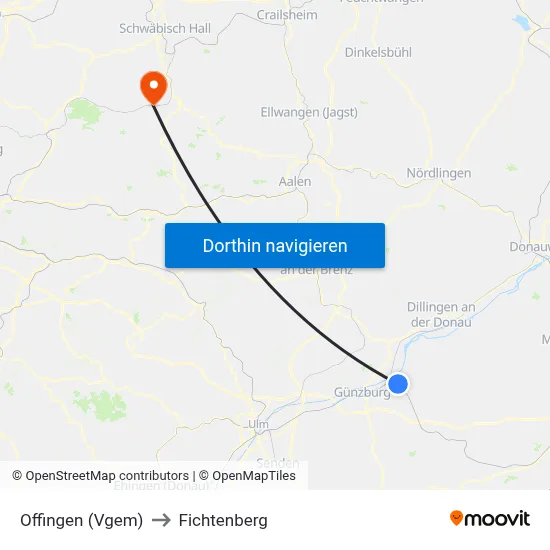Offingen (Vgem) to Fichtenberg map