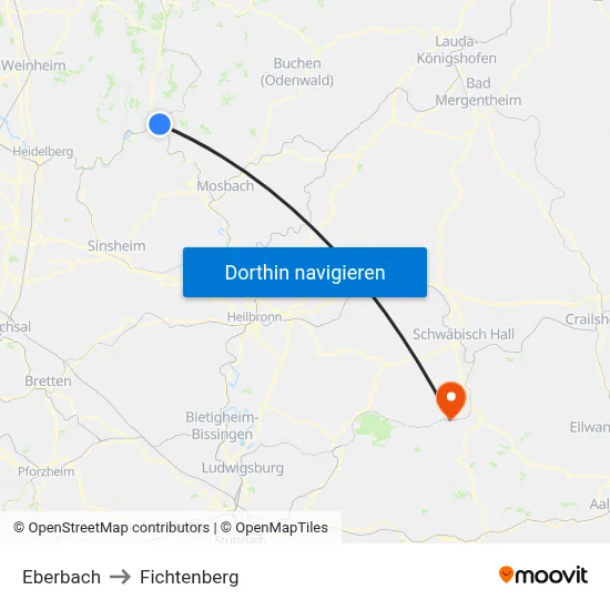 Eberbach to Fichtenberg map