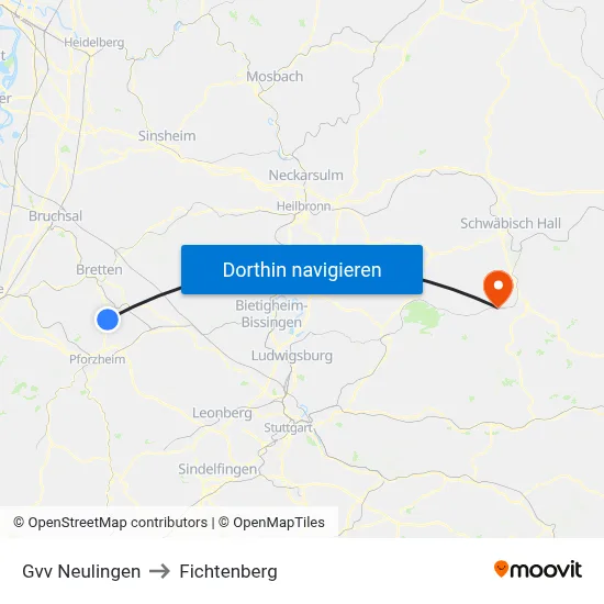 Gvv Neulingen to Fichtenberg map