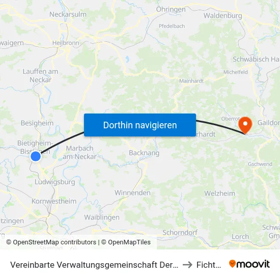 Vereinbarte Verwaltungsgemeinschaft Der Stadt Bietigheim-Bissingen to Fichtenberg map