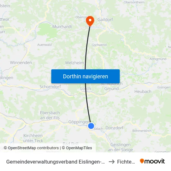 Gemeindeverwaltungsverband Eislingen-Ottenbach-Salach to Fichtenberg map