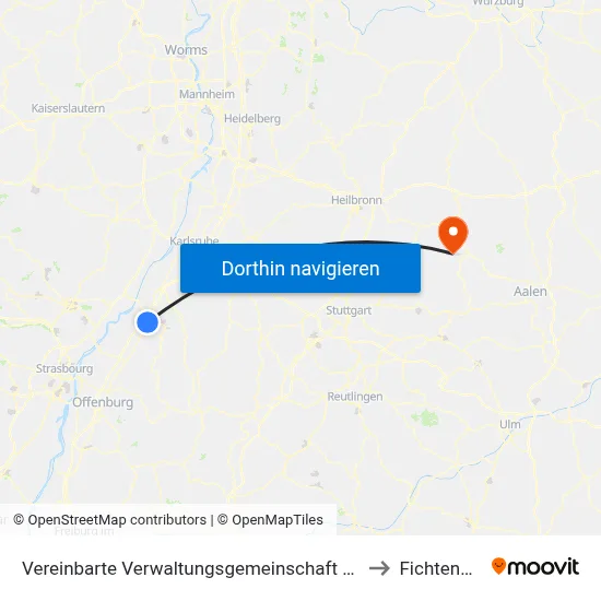 Vereinbarte Verwaltungsgemeinschaft Sinzheim to Fichtenberg map