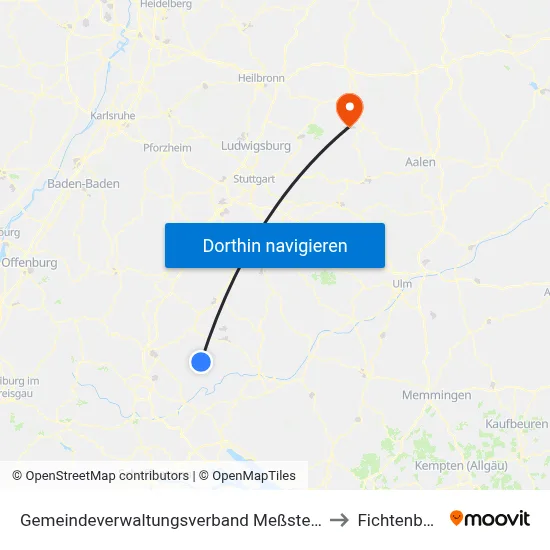 Gemeindeverwaltungsverband Meßstetten to Fichtenberg map