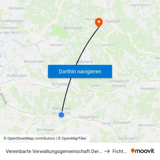 Vereinbarte Verwaltungsgemeinschaft Der Stadt Ebersbach An Der Fils to Fichtenberg map