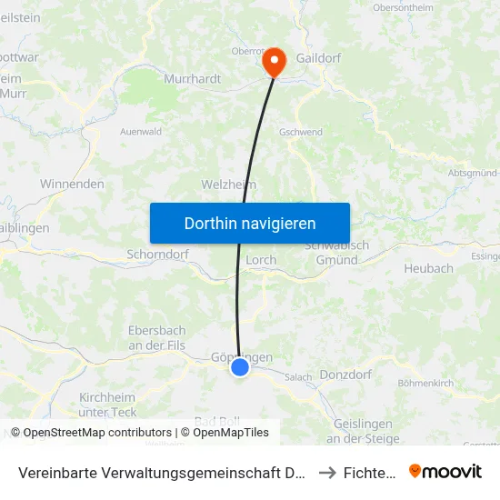 Vereinbarte Verwaltungsgemeinschaft Der Stadt Göppingen to Fichtenberg map