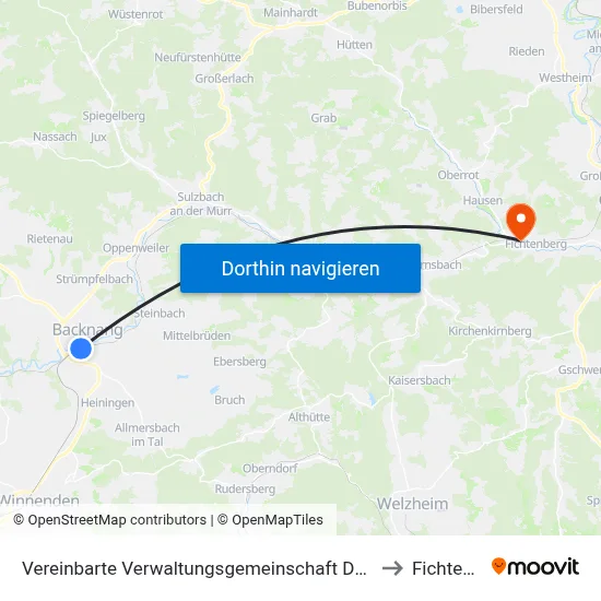 Vereinbarte Verwaltungsgemeinschaft Der Stadt Backnang to Fichtenberg map