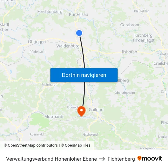 Verwaltungsverband Hohenloher Ebene to Fichtenberg map
