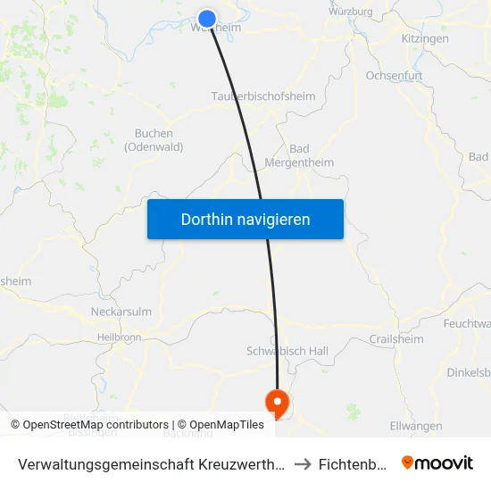 Verwaltungsgemeinschaft Kreuzwertheim to Fichtenberg map