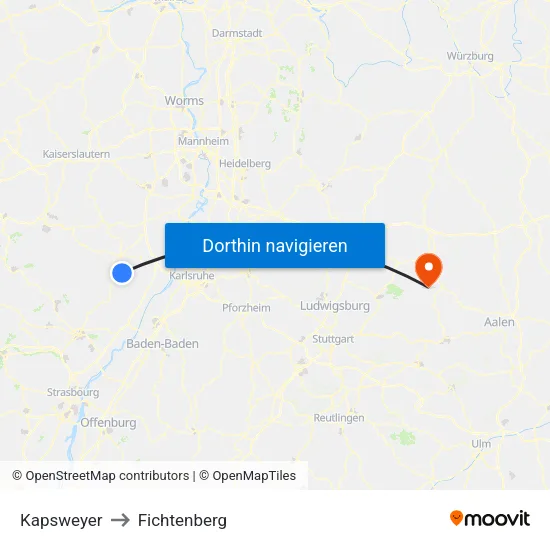 Kapsweyer to Fichtenberg map