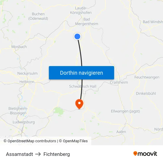 Assamstadt to Fichtenberg map