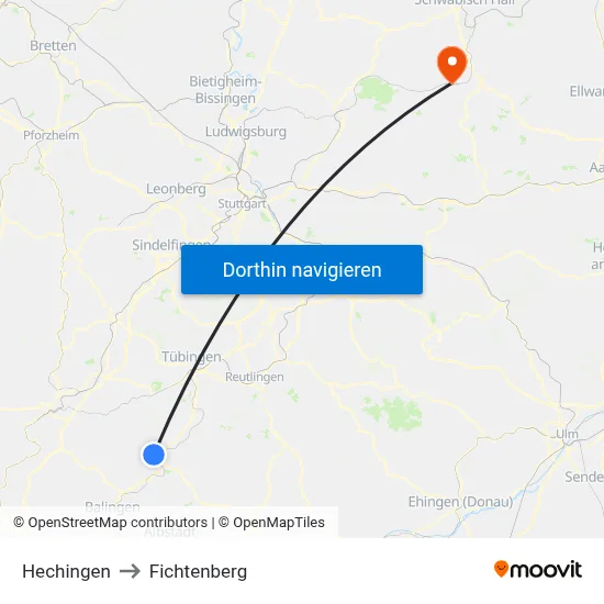 Hechingen to Fichtenberg map