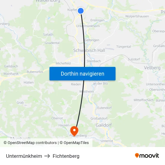 Untermünkheim to Fichtenberg map