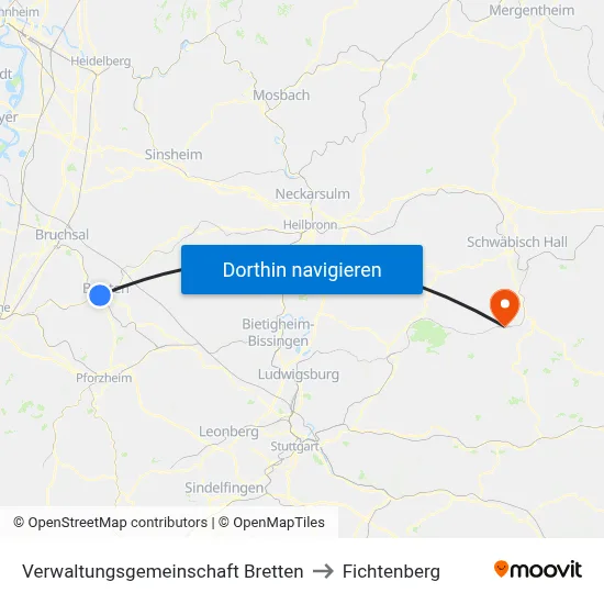 Verwaltungsgemeinschaft Bretten to Fichtenberg map