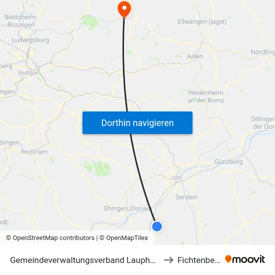 Gemeindeverwaltungsverband Laupheim to Fichtenberg map