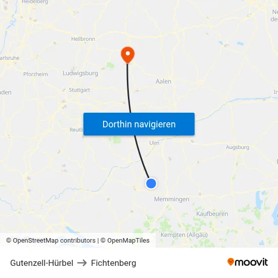 Gutenzell-Hürbel to Fichtenberg map