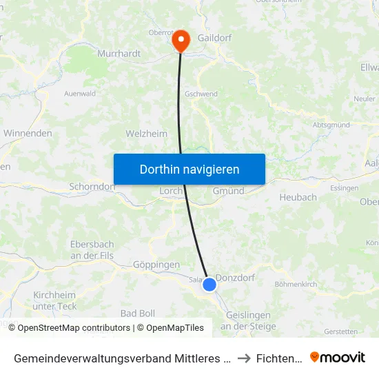 Gemeindeverwaltungsverband Mittleres Fils-Lautertal to Fichtenberg map