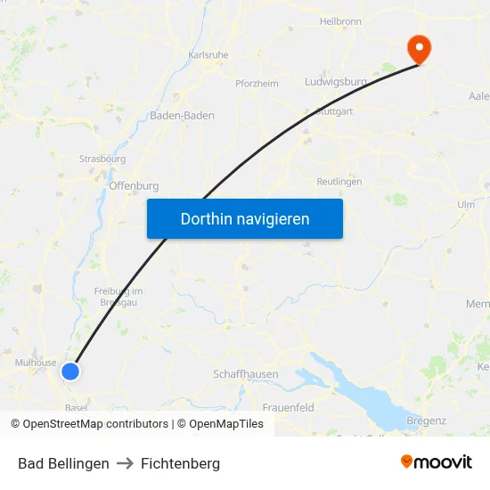 Bad Bellingen to Fichtenberg map