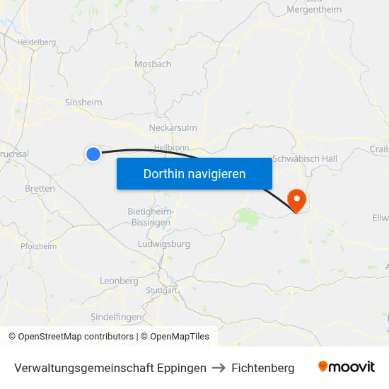 Verwaltungsgemeinschaft Eppingen to Fichtenberg map