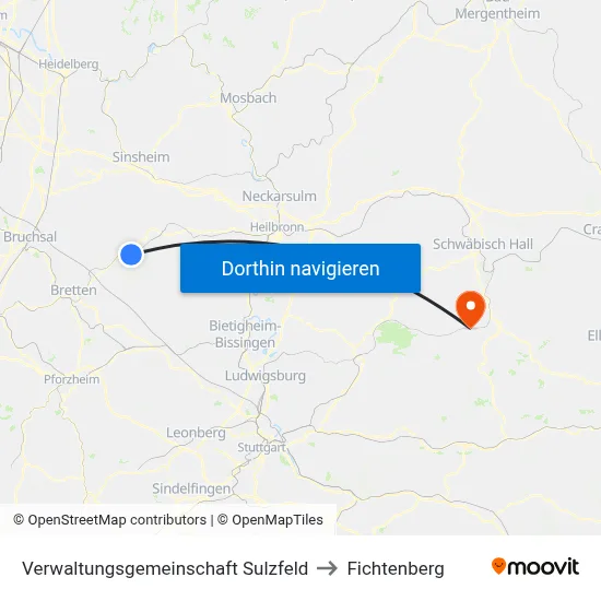 Verwaltungsgemeinschaft Sulzfeld to Fichtenberg map