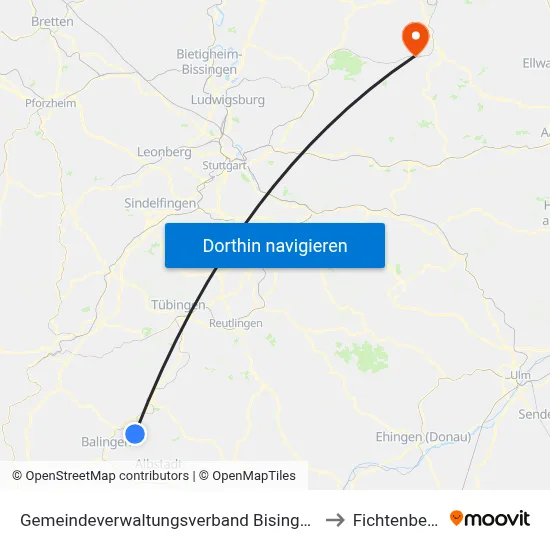 Gemeindeverwaltungsverband Bisingen to Fichtenberg map