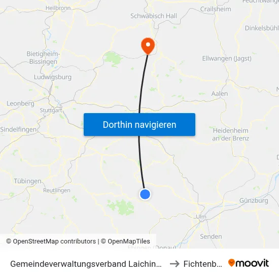 Gemeindeverwaltungsverband Laichinger Alb to Fichtenberg map