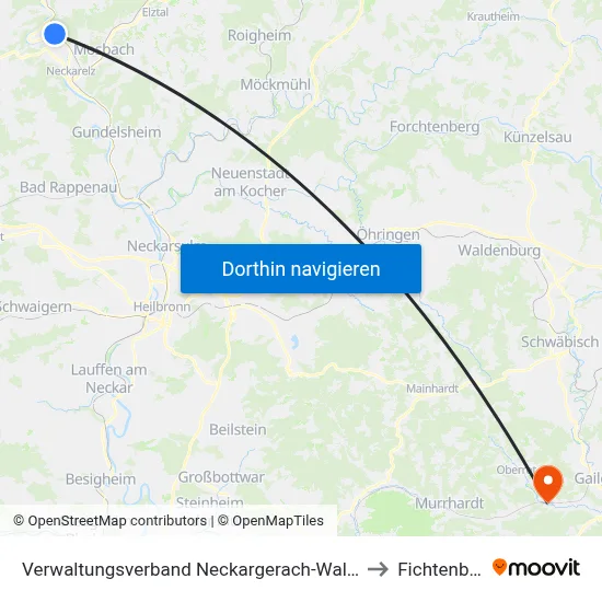 Verwaltungsverband Neckargerach-Waldbrunn to Fichtenberg map