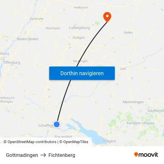 Gottmadingen to Fichtenberg map