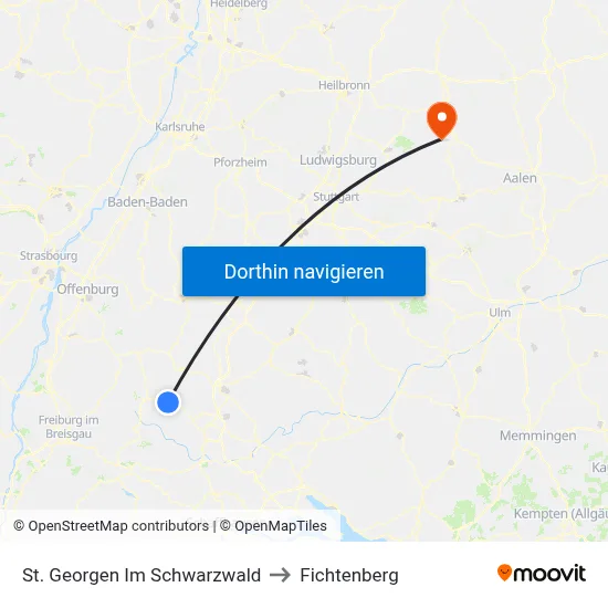 St. Georgen Im Schwarzwald to Fichtenberg map