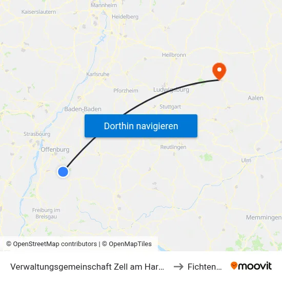 Verwaltungsgemeinschaft Zell am Harmersbach to Fichtenberg map