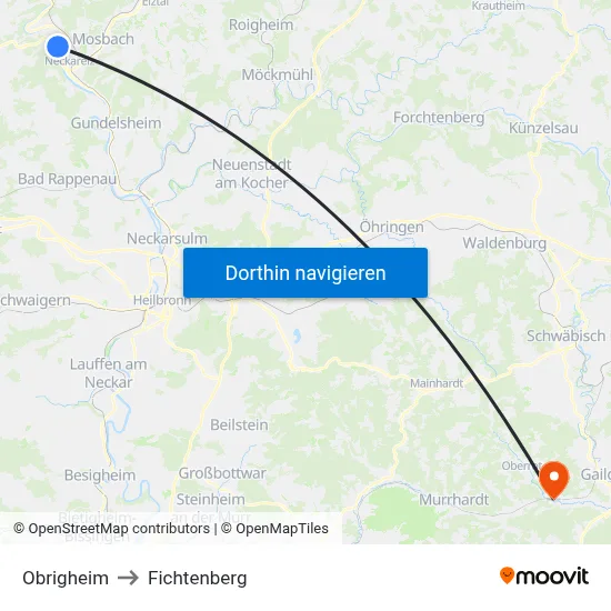 Obrigheim to Fichtenberg map