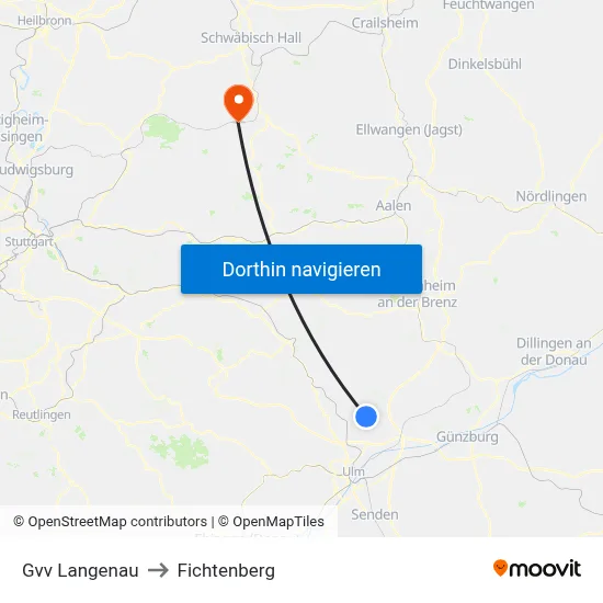 Gvv Langenau to Fichtenberg map