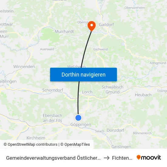 Gemeindeverwaltungsverband Östlicher Schurwald to Fichtenberg map