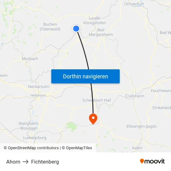Ahorn to Fichtenberg map