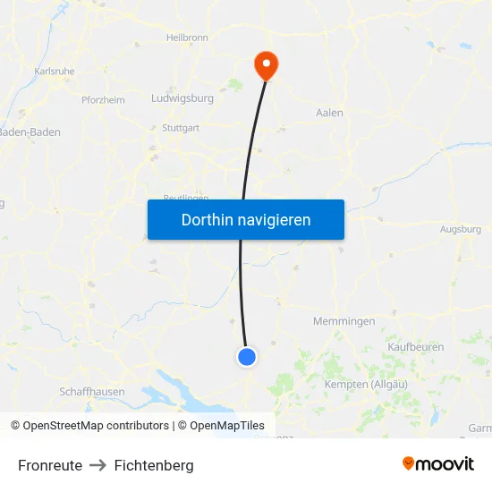 Fronreute to Fichtenberg map