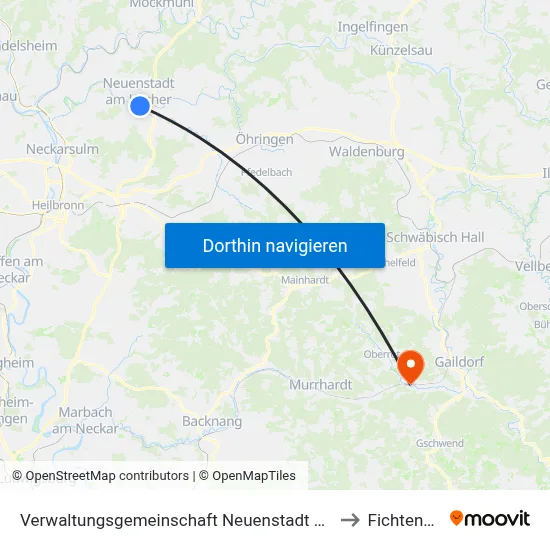 Verwaltungsgemeinschaft Neuenstadt am Kocher to Fichtenberg map