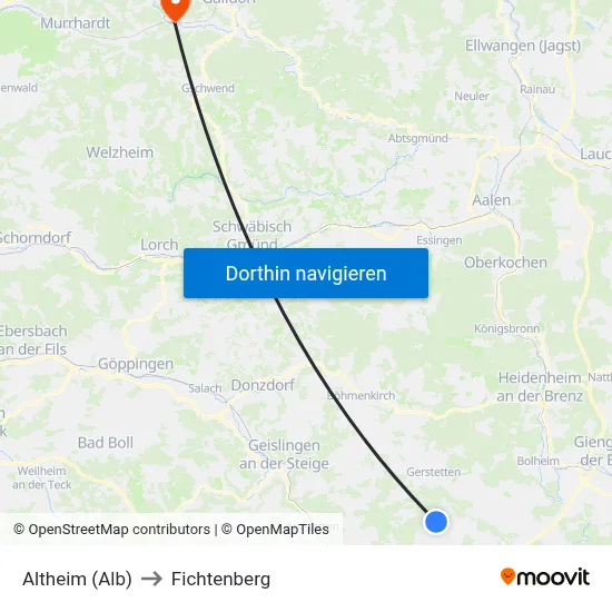 Altheim (Alb) to Fichtenberg map