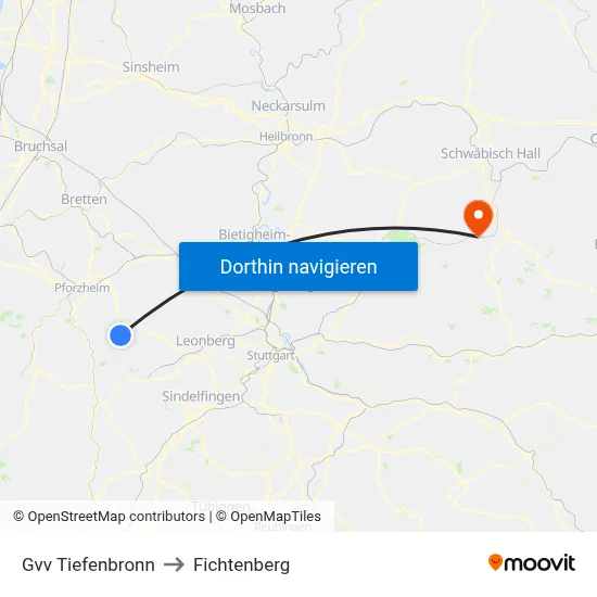 Gvv Tiefenbronn to Fichtenberg map
