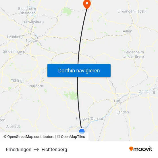 Emerkingen to Fichtenberg map