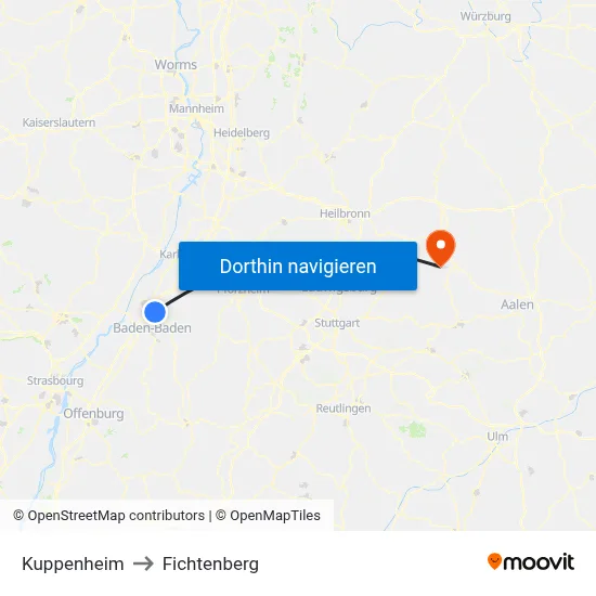 Kuppenheim to Fichtenberg map