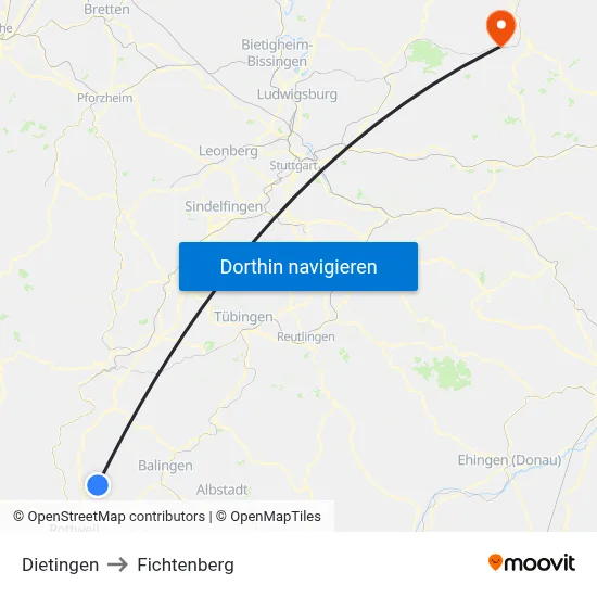 Dietingen to Fichtenberg map