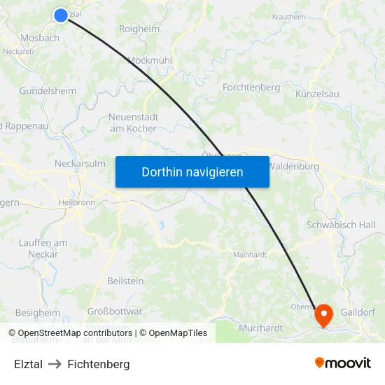 Elztal to Fichtenberg map
