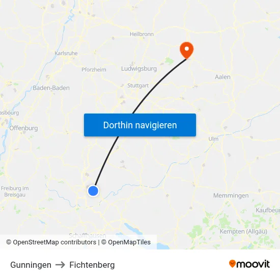 Gunningen to Fichtenberg map
