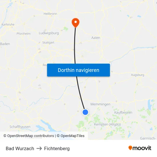 Bad Wurzach to Fichtenberg map
