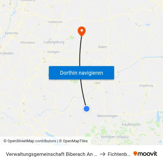 Verwaltungsgemeinschaft Biberach An Der Riß to Fichtenberg map