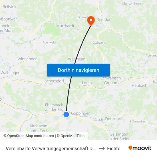 Vereinbarte Verwaltungsgemeinschaft Der Stadt Uhingen to Fichtenberg map
