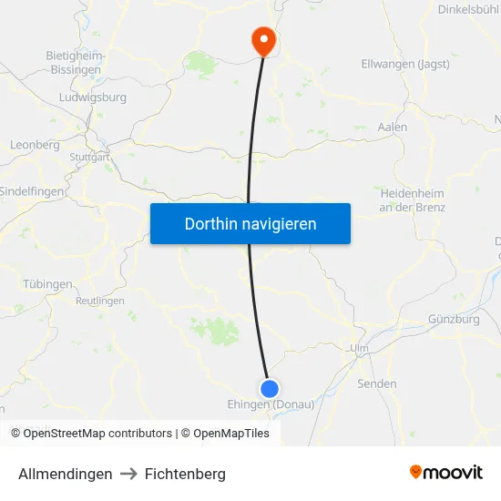 Allmendingen to Fichtenberg map