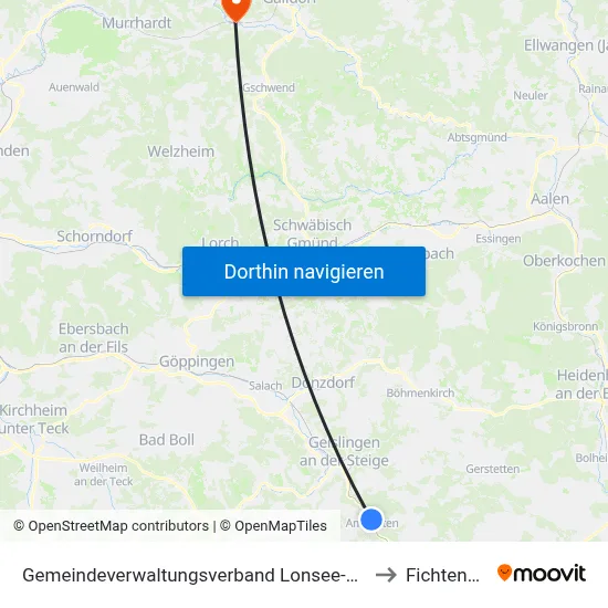 Gemeindeverwaltungsverband Lonsee-Amstetten to Fichtenberg map